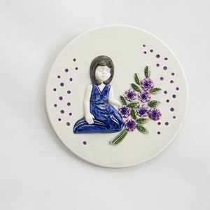 Mid Century CERAMIC WALL Plate HELSINBORG Sweden Wall Hanging Tile Vintage Swedish Plaque Detail Handmade Pottery Floral 50s 60s Decor