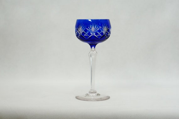 Mid Century Blauer Kristallkelch Cognackelch - Handgefertigtes Glas Wohndekor
