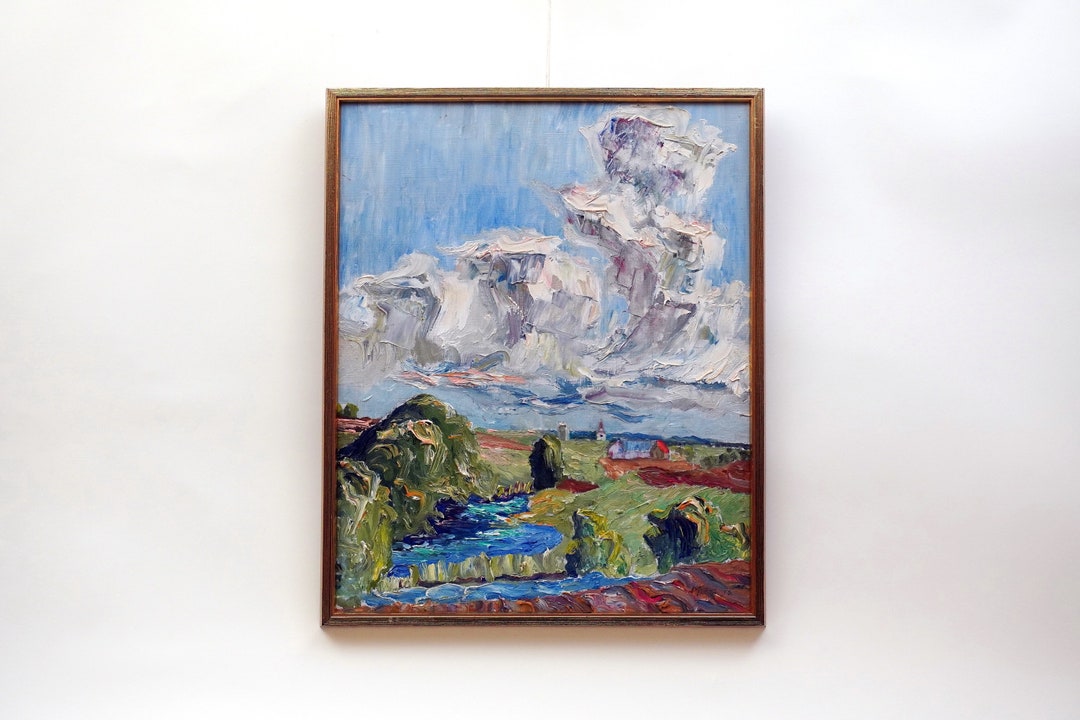 ミッドセンチュリーの油絵：スカンジナビアの風景画（56x45） - Etsy 日本