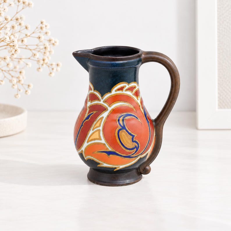 Gouda Plazuid Verat Art Deco Ceramic Pitcher Hand Painted Dutch Pottery ...