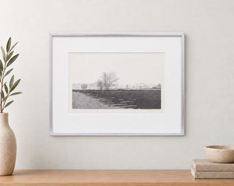 Litografia pejzażowa Lennarta Kindvalla, sygnowana sztuka szwedzka, oprawiony wydruk wiejski (42 x 55 cm)