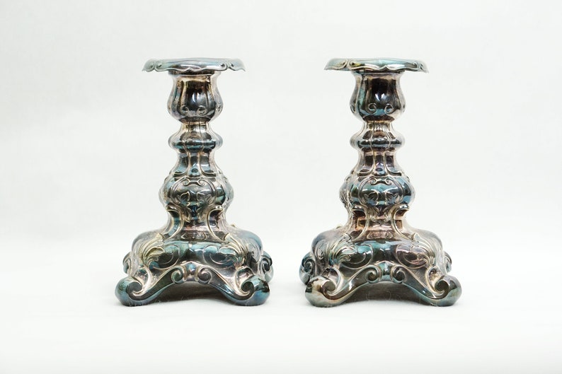 Pair of NEW SILVER CANDLESTICKS Antique Candle holders Gab Ns Alp Swedish  20s 30s 40s Candlestick McM