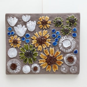 23 x 29 CERAMIC WALL TILE Jie Gantofta Sweden Wall Hanging Plaque Tile Vintage Swedish Pansies Detail Handmade Pottery