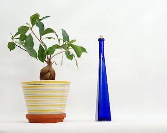 Vintage Blue Triangle Vase - Mid Century Modern Bohemian Decor