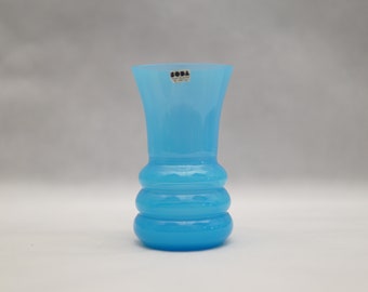 Erik Höglund for Boda handblown blue vase Glass Vintage 60s Home Decor mcm