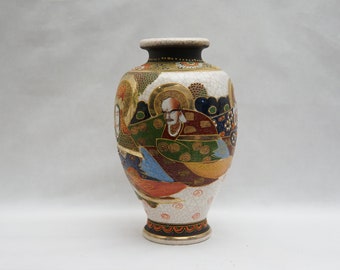 Antique Big SATSUMA JAPANESE VASE Porcelain Handpainted Gold Oriental Collectible Pottery Flower Vase Stamped 20s 30s