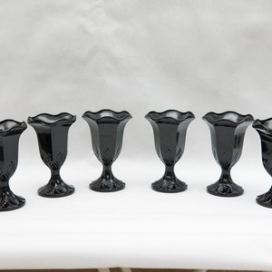 Set of 6 vintage Italy Fidenza black glass cup chalice 80s Brutalist style mid century design Home Decor mcm