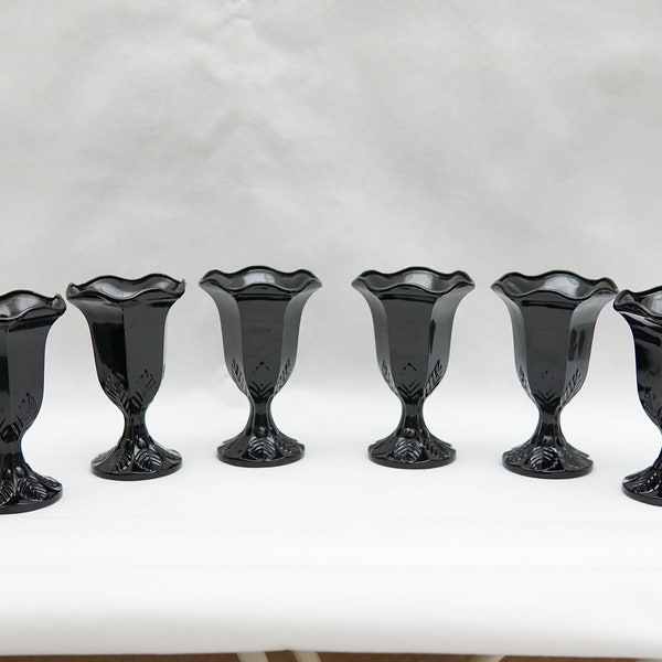 Conjunto de 6 vintage Italia Fidenza cáliz de copa de vidrio negro 80s estilo brutalista diseño de mediados de siglo Home Decor mcm