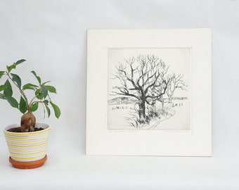 Vintage Scandinavian Landscape Etching: Signed & Numbered Wall Art
