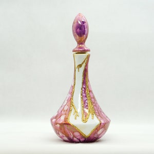 Antyczna RUTH GNESSUM Podpisana ręcznie malowana porcelana Oliwkowa butelka na ocet Vintage karafka wazon na kwiaty stojak lata 30. i 40. XX wieku skandynawski mcm