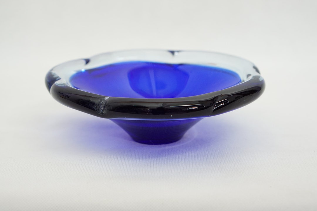 Bol En Cristal Bleu Foncé - Style Vintage - Hauteur 7 Cm - Made In France - Occasion En Bon État