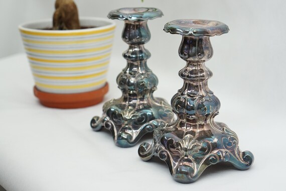 Pair of NEW SILVER CANDLESTICKS Antique Candle holders Gab Ns Alp Swedish 20s 30s 40s Candlestick McM