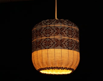 Vintage Replaceable CANVAS SHADE PENDANT Traditional Scandinavian Fabric Pattern Chandelier 50s 60s Home Decor BoHO mcm