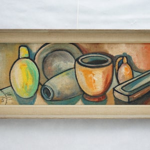 33 x 69  Mid Century Still Life ACRYLIC ON BOARD Painting Scandinavian Mid Century Modern 50s 60s 70s Home Office Studio Art