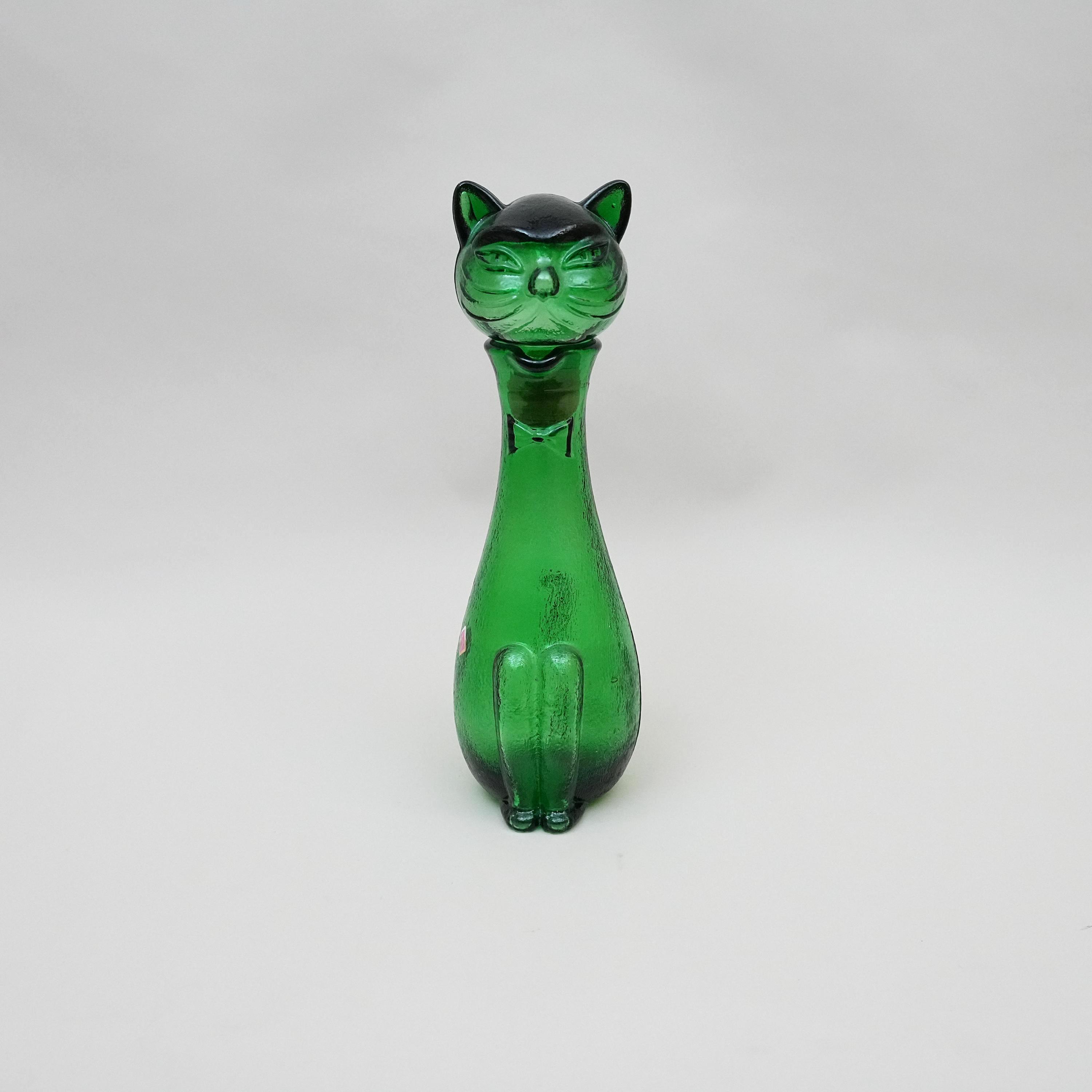 Green Glass Cat Decanter - Etsy