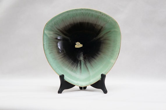 Vintage Bay Keramik Bowl: Green Drip Glaze, Mid Century Modern Decor