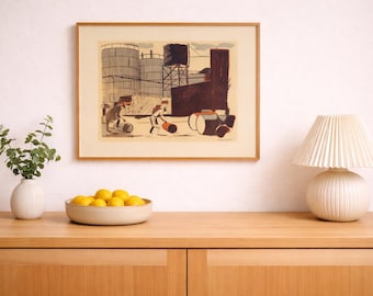 Litografía de Henning Jensen: Decoración de pared moderna sueca de mediados de siglo (61 x 74)
