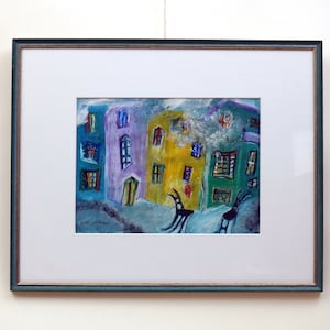 43 x 53  Vintage Signed ACRYLIC ON PAPER  Painting Scandinavian Art 80s 70s Home Decor