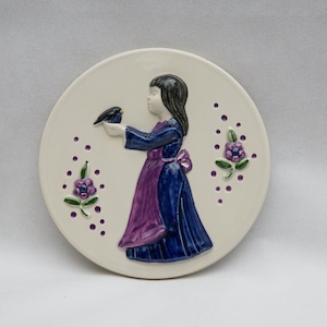 Mid Century CERAMIC WALL Plate HELSINBORG Sweden Wall Hanging Tile Vintage Swedish Plaque Detail Handmade Pottery Floral 50s 60s Decor
