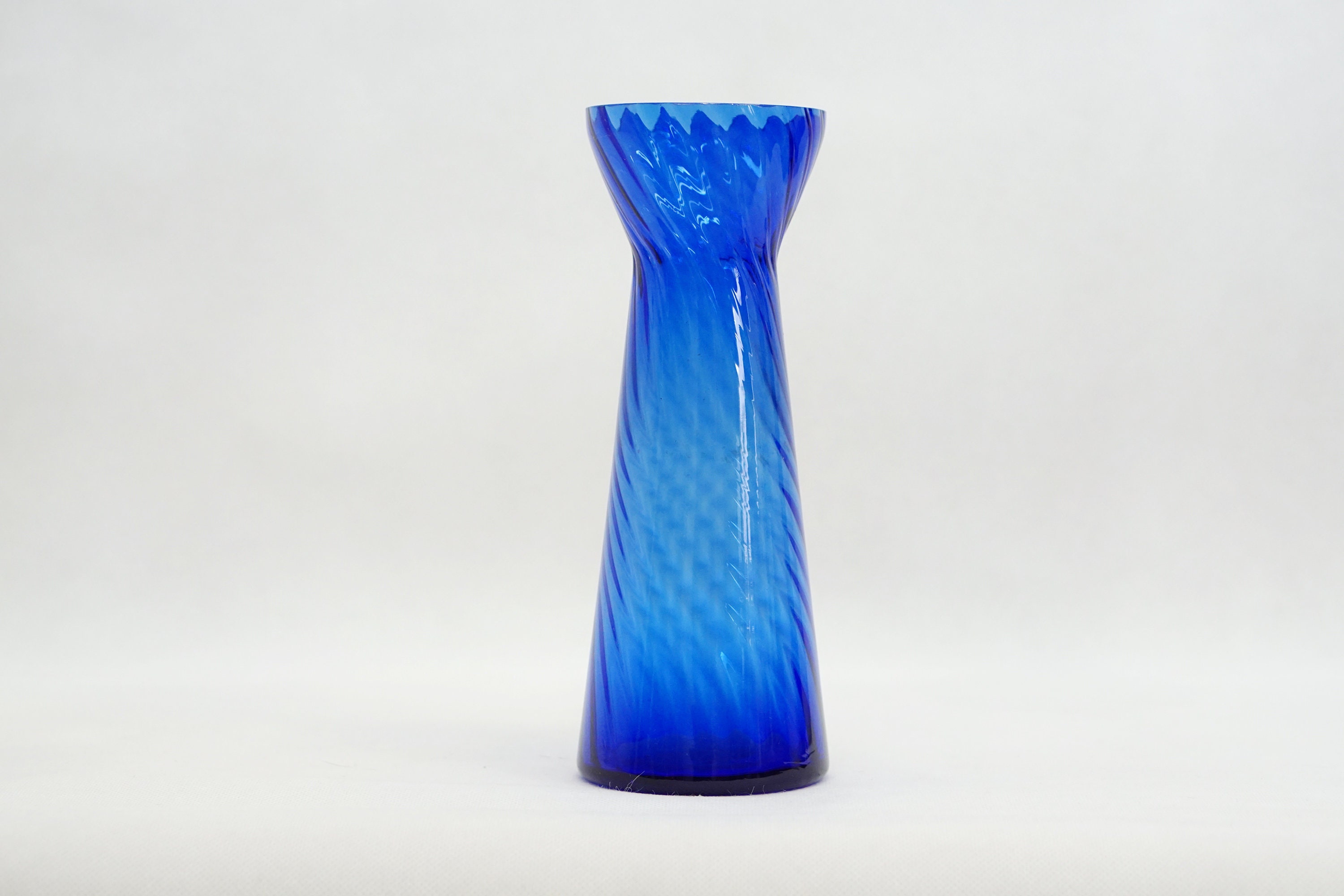 Mid Century Modern BLUE GLASS VASE Flower Stand Bohemian Mid Century Modern BLUE GLASS VASE Flower Stand Bohemian