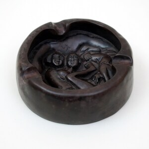 Mid Century Modern Carved Ashtray: 50s Stoneware Pottery