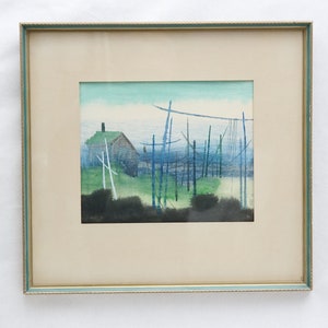 43X46 EJNAR NETTLEBLADT (Swedish 1904-1965) WATERCOLOR Painting 50s Scene Antique Wall Art Framed Signed
