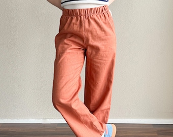Pantalon en lin avec taille élastique et poches | 34 - 44 | 100% lin | coupe droite