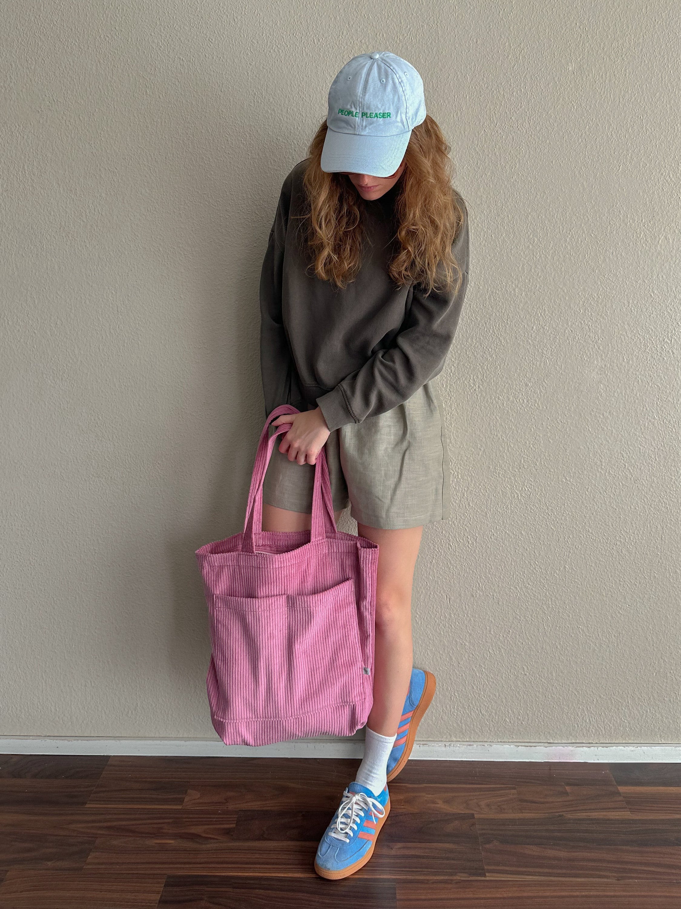 ★ raju★ Corduroy Reversible Shopper Bag with Pouch _ Blue Corduroy Bag, Corduroy Bag, Shopper | 100% Cotton | Retro