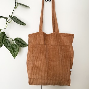 Cordtasche Cordbeutel Shopper 100% Baumwolle Retro Einkaufstasche Totebag Cognac