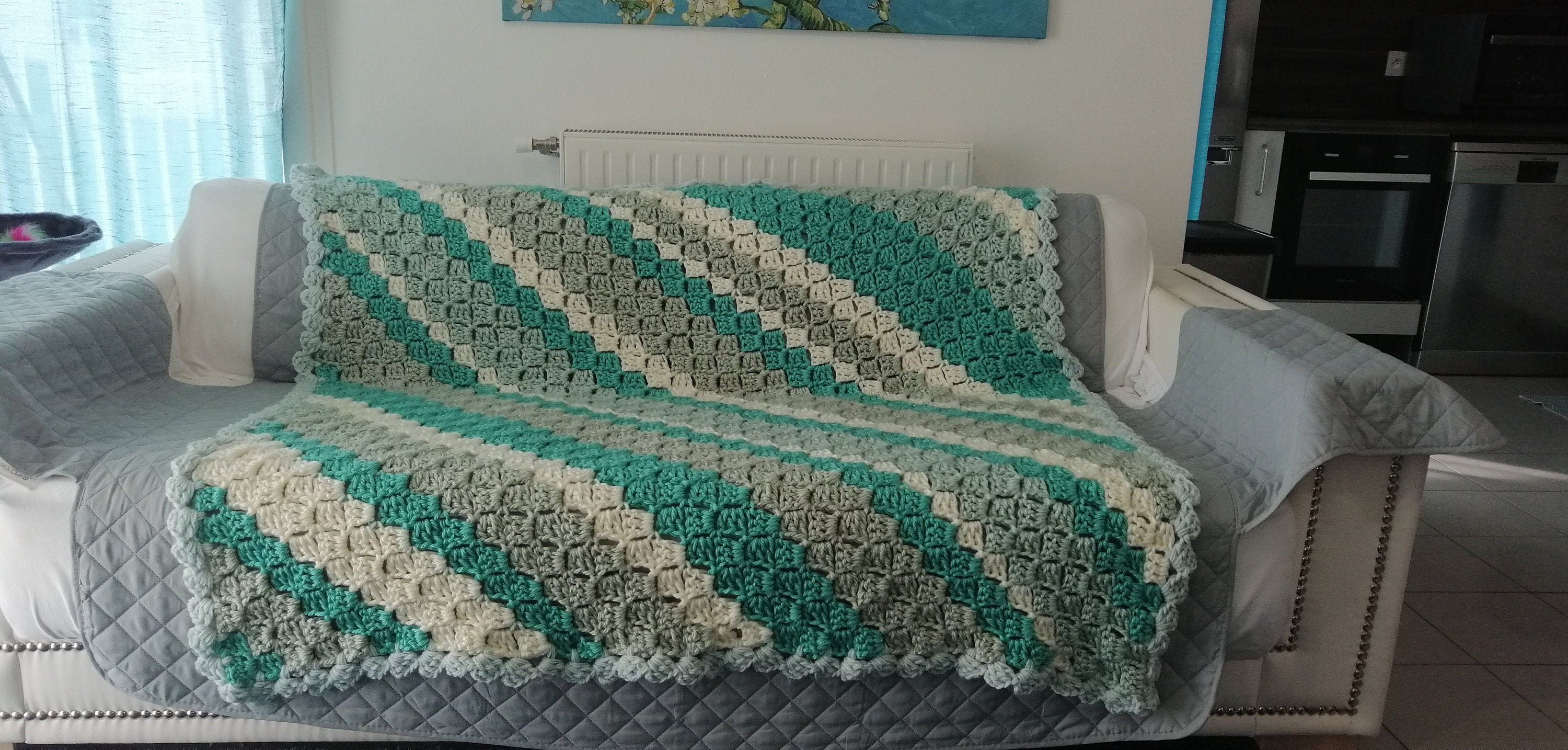 Couverture de Laine Au Crochet Faite à La Main