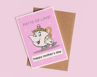 Beauty and the Beast “Mrs. Potts” Disney Mother’s Day Card | Happy Mother's Day Card, Cute Card for Mum, Mothers Day Gift, Pop Culture Card