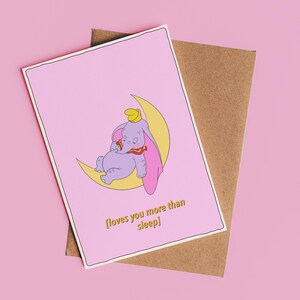 Carte Saint-Valentin/anniversaire/anniversaire drôle de Dumbo endormi | Disney, carte amusante pour petit ami, petite amie, mari, femme, jolie carte