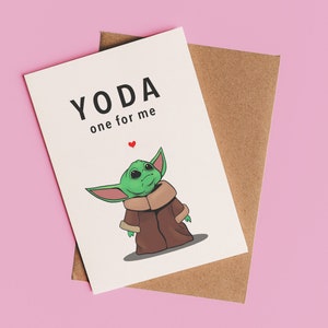 ベビーヨーダのバレンタインデー/記念日カード「Yoda One for Me」 | しゃれカード、ボーイフレンド、ガールフレンド、夫、妻への面白いカード、スターウォーズカード