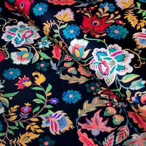 0.5 m stretch folklore fabric flowers floral cotton fabric cotton satin