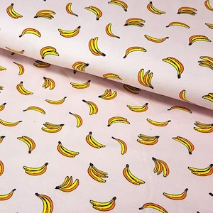 BANANAS Cotton Jersey Rockabilly Poppy Fabrics children's fabric Yellow Bananas pink