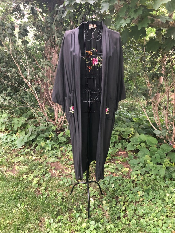 Vintage Silk Duster with Floral Embroidery