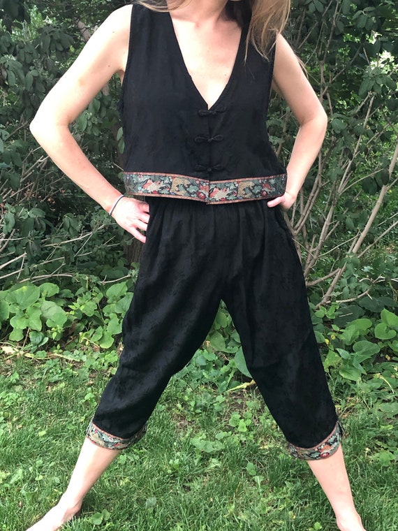 Vintage Silk Set Crop Top and Capri Pants