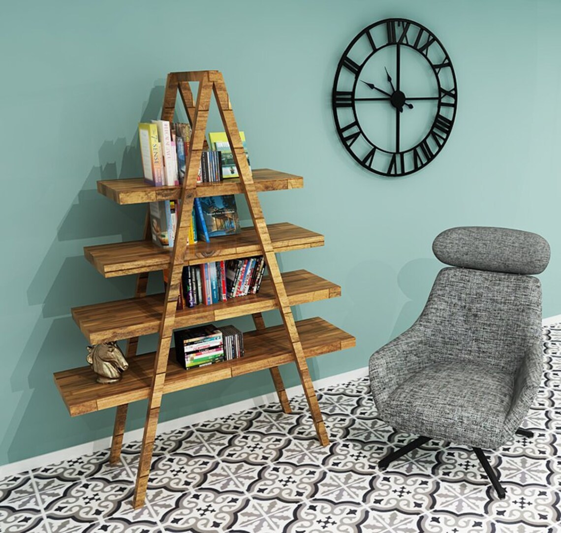 Massive Ladder Bookcase Ladder Shelf Rustic Bookshelf Etsy