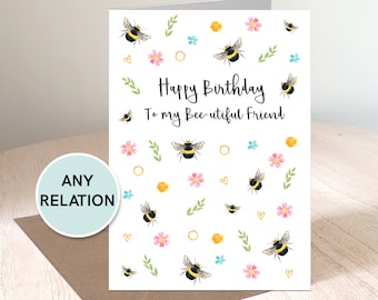 Personalised Bee and Flowers Beautiful Birthday Card **Any Relative