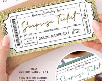 Personalised Surprise Ticket for Concert, Gig, Festival, Comedian. Scratch to Reveal Gift Voucher for Birthday, Anniversary or Mothers day.