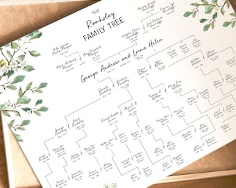 Large Modern Family Tree - Print only or Framed Illustration. Custom family tree print, family history, ancestry wall art, family heirloom
