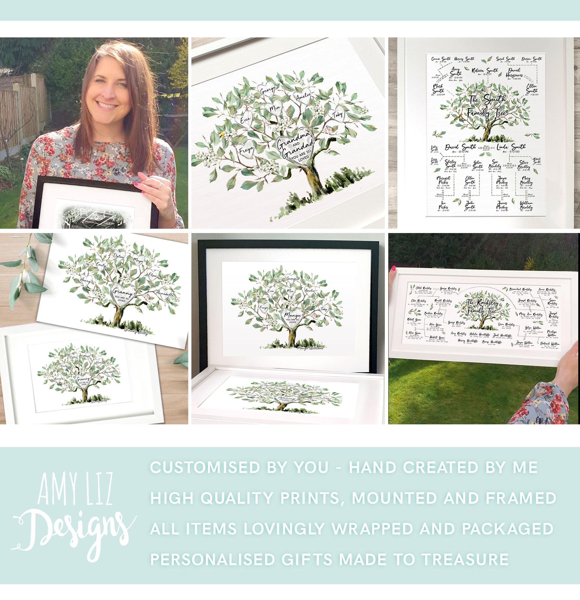 Large Modern Family Tree - Print Only or Framed Illustration. Custom ...