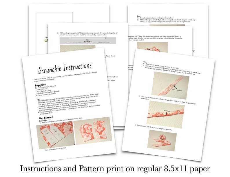 3 printable patterns bow scrunchie pattern and instructions etsy