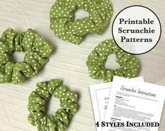 4 Printable Patterns, Fluffy Scrunchie Pattern and Instructions, Scrunchie Tutorial - Hair Tie - PDF Pattern