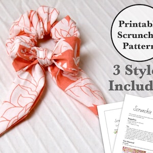 Printable Pattern, Bow Scrunchie Pattern and Instructions, Scrunchie Tutorial - Hair Tie - PDF Pattern - Craft, Camp, Girls Night Project