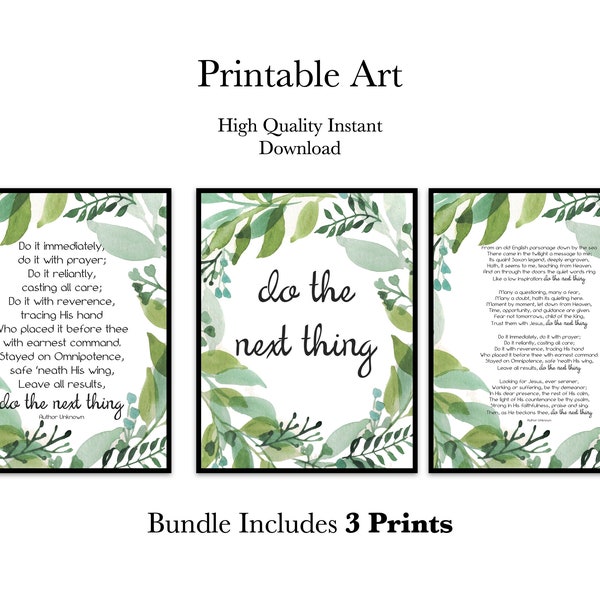 Do The Next Thing, Printable Artwork | Do The Next Thing Poem, Elizabeth Elliott | Quote, Christian Decor, Wall Art | Botanical Watercolor
