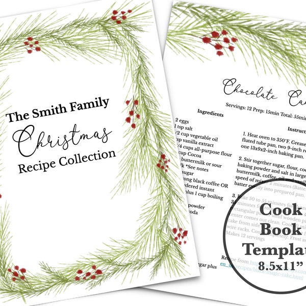 Christmas Recipe Book Template, Cookbook Template / Apple Pages, Google Slides, Microsoft Power Point