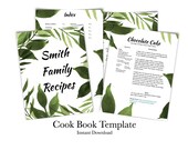 Printable Cookbook Template, Recipe Book, Recipe Binder - Watercolor Wreath - Pages/Apple, Google Docs/Online, Power Point/Microsoft
