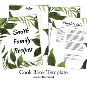 Printable Cookbook Template, Recipe Book, Recipe Binder - Watercolor Wreath - Pages/Apple, Google Docs/Online, Power Point/Microsoft