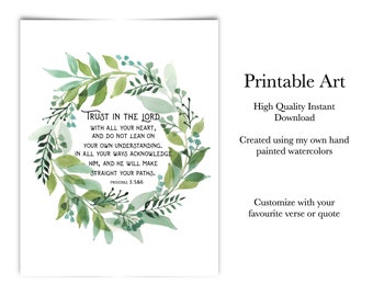 Zaufaj Panu, Grafika do druku | Księga Przysłów 3:5-6 | Werset biblijny, Pismo Święte, Sztuka ścienna